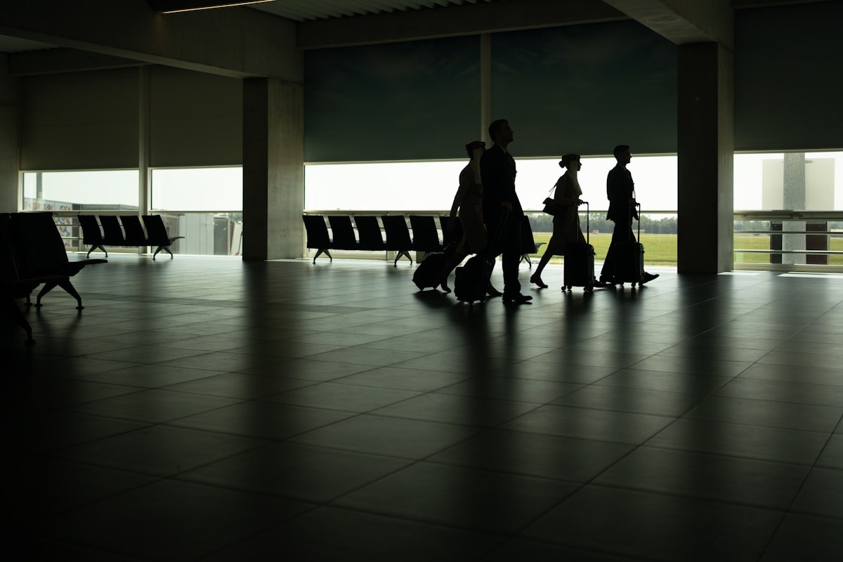 Airline crew in an airport lounge