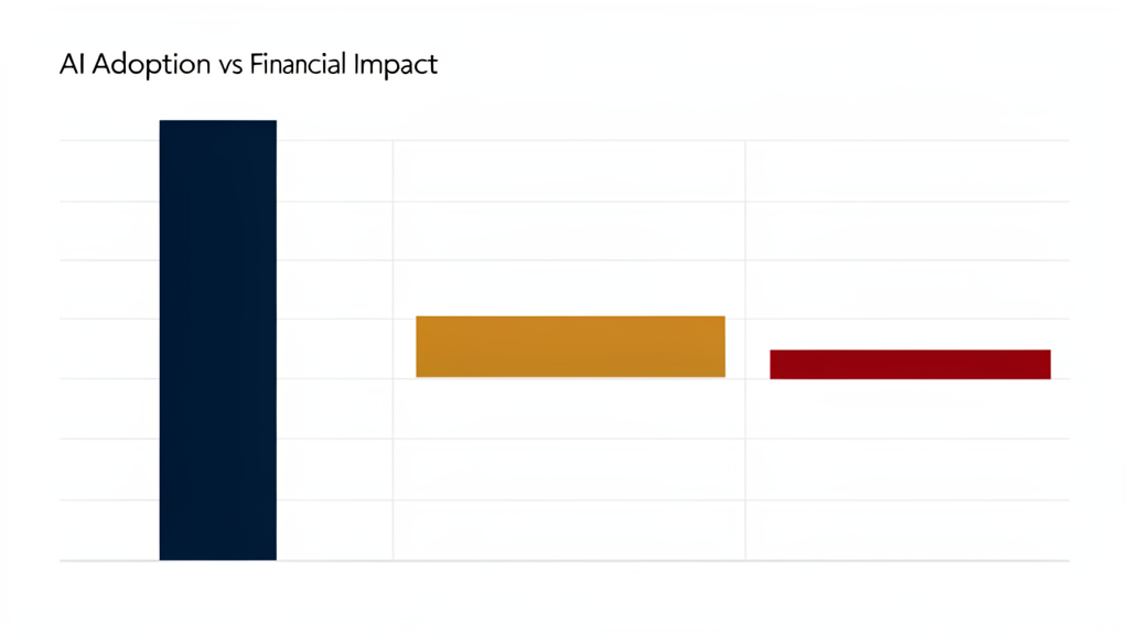 Three-bar comparison framework: high adoption, selective EBIT impact, early revenue growth
